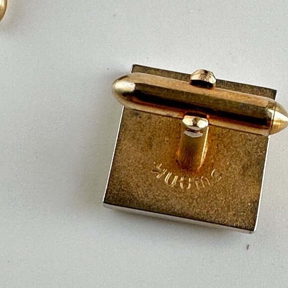 Vintage Swank Gold Tone Square Cufflinks With Rhinestone Accent - Picture 6 of 6